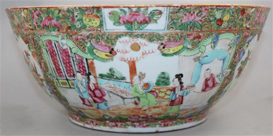 A Chinese Canton-decoration famille rose punch bowl, mid 19th century, 30.5cm diam.